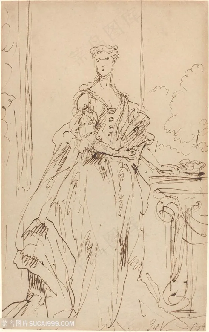 简约线描女士装饰画挂画手绘插画