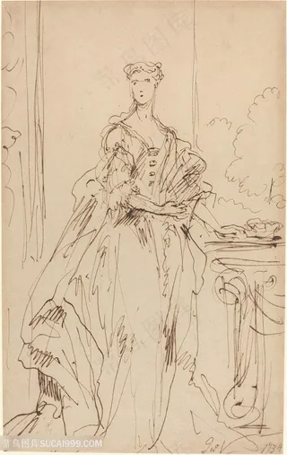 简约线描女士装饰画挂画手绘插画