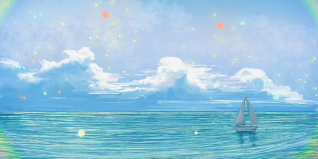 蓝色夏日海洋帆船远航风景插画素材背景