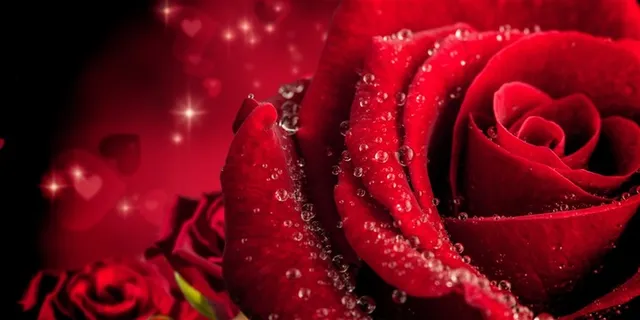 露珠玫瑰花特写