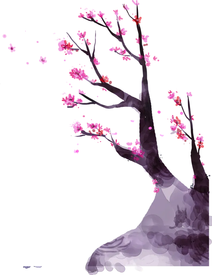 粉色简约风手绘鲜花花朵水墨画PNG素材图片 (90)