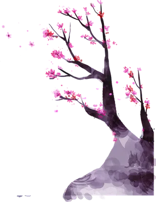 粉色简约风手绘鲜花花朵水墨画PNG素材图片 (90)