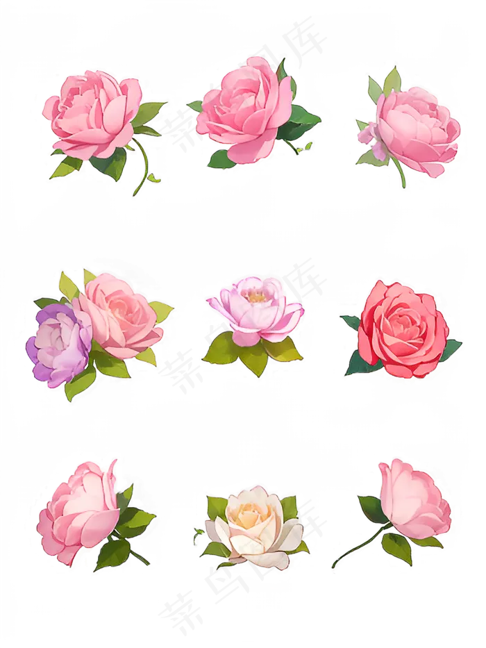 红色 粉色 手绘 免抠 PNG 玫瑰 花 素材1