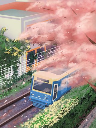 小清新烂漫手绘樱花春天到了插画