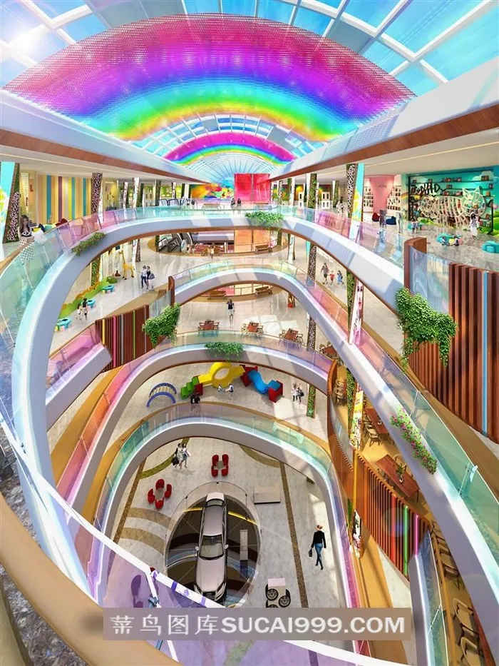商业空间装修设计效果图：哈尔滨彩虹城中庭效果图四