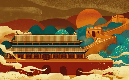 国潮古代金箔质感插画