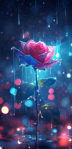 雨天荆棘粉色玫瑰，夜光星光爱情浪漫，情人节