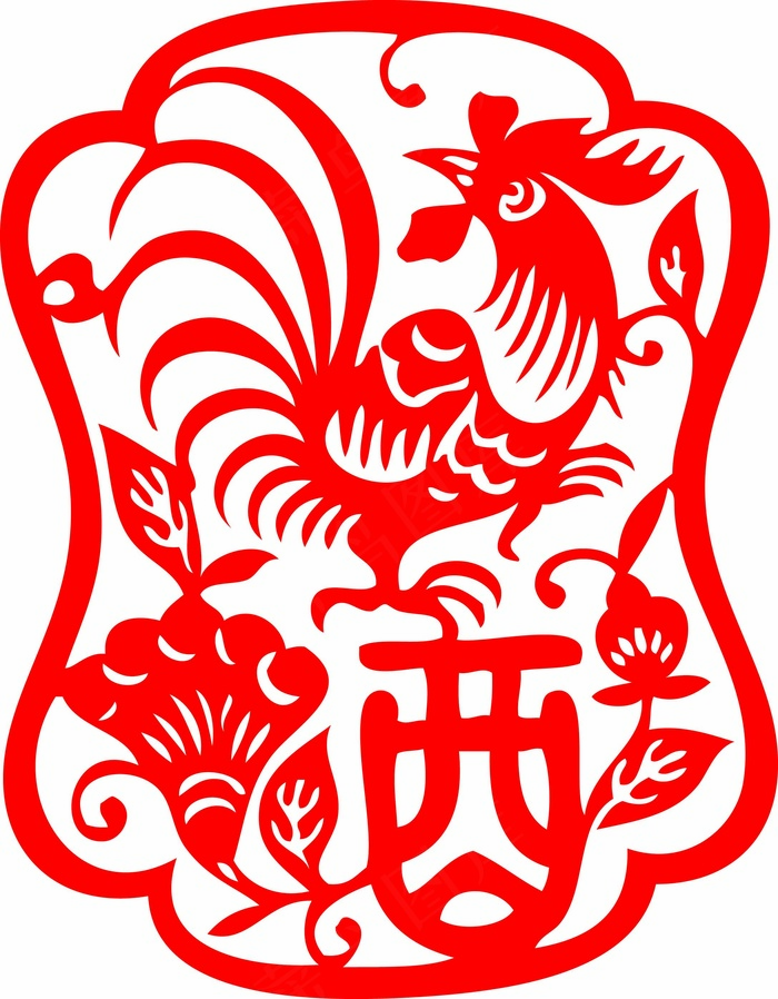 鸡年剪纸 剪纸风元素eps,ai矢量模版下载