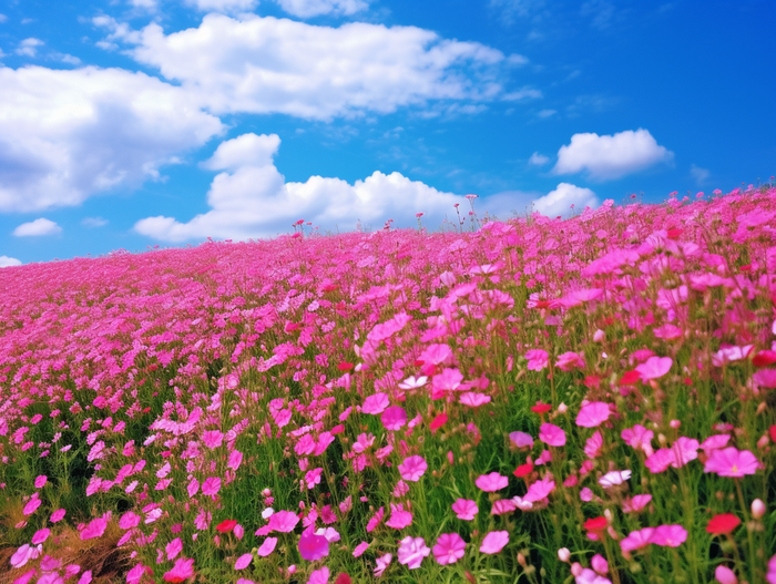 红色的格桑花花海摄影图(3696x2784)