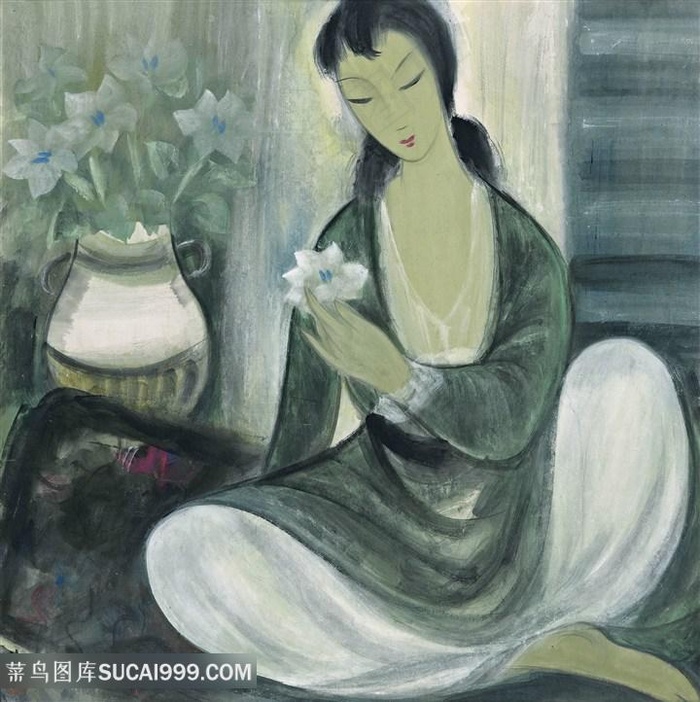 林风眠油画唯美美女花卉装饰画