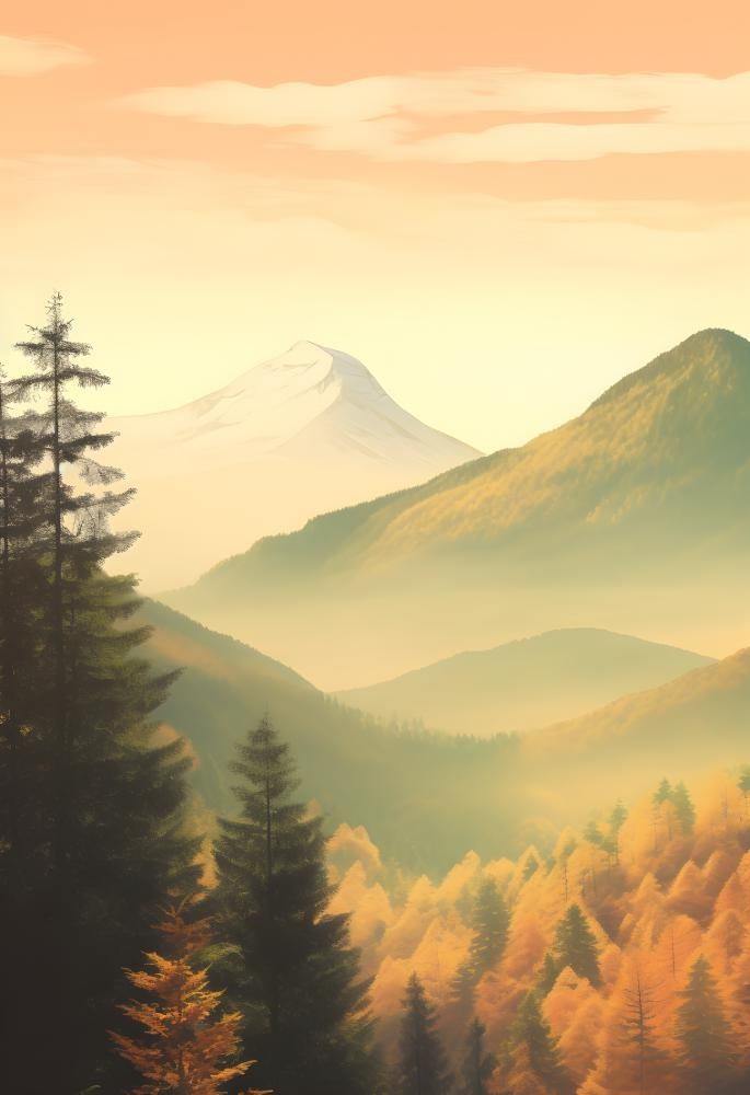 落日秋天树叶黄色山脉意境背景(2466x3600)