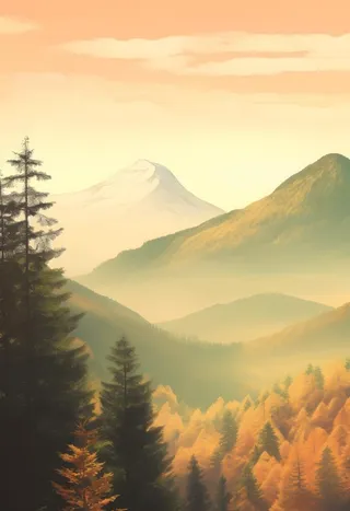 落日秋天树叶黄色山脉意境背景