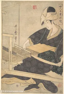 喜多川歌磨日式织布女装饰画