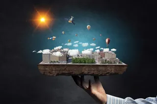 单手托起的城市建筑模块高清图