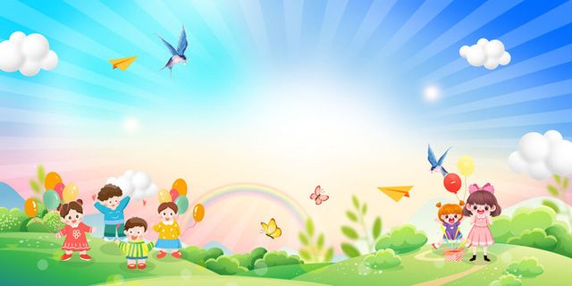 蓝色彩色线条卡通六一儿童节气球开学展板背景 蓝色彩色线条卡通六一儿童节气球开学展板背景