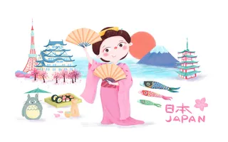 欢乐节日日本樱花卡通插画素材