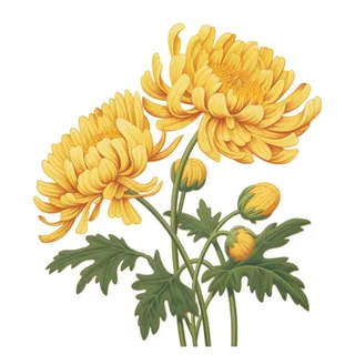 黄色手绘菊花免抠