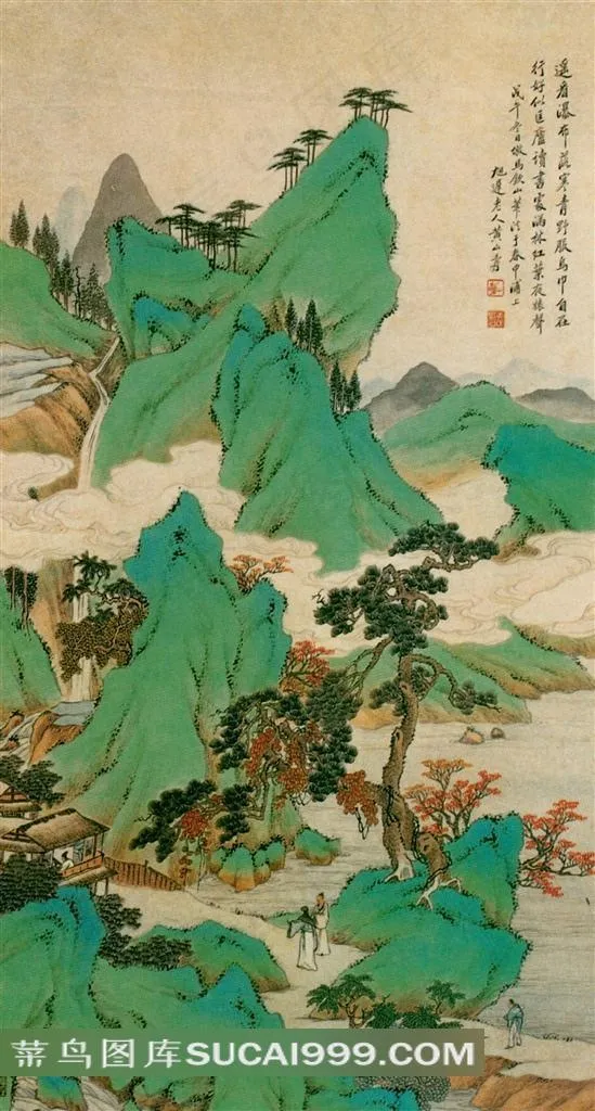 中国现代山水国画匡庐读书图