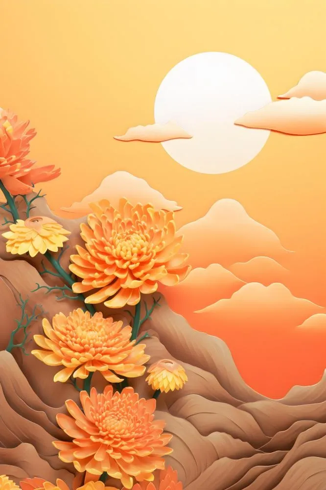 橙色意境菊花节日背景(2400x3600)