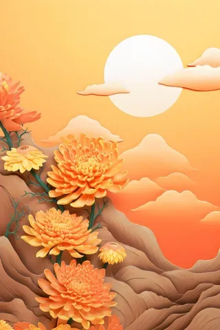 橙色意境菊花节日背景