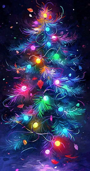 圣诞节彩色圣诞树缤纷鲜艳夜晚灯光