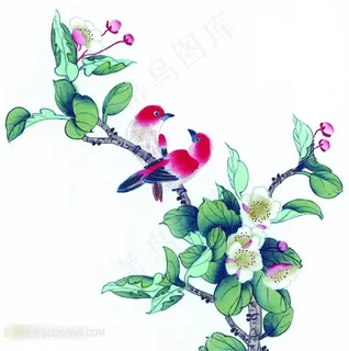 工笔画杏花枝头的小鸟 工笔画杏花枝头的小鸟