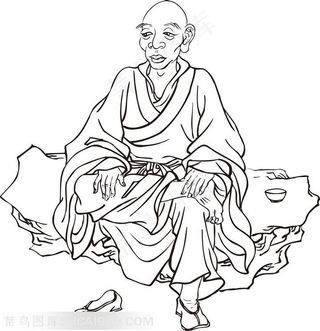 脱了一只鞋子的僧人手绘线描108罗汉矢量PNG绘画图片