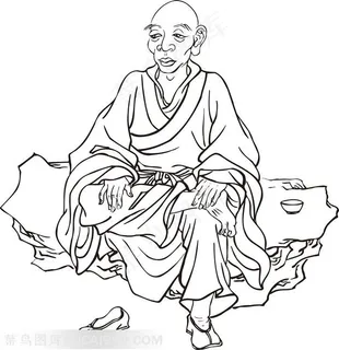 脱了一只鞋子的僧人手绘线描108罗汉矢量PNG绘画图片 脱了一只鞋子的僧人手绘线描108罗汉矢量PNG绘画图片