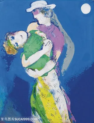 吴冠中手绘水彩情侣装饰画