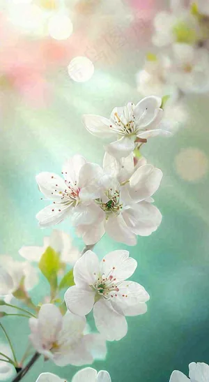 白色樱花花朵鲜花在阳光下，春天立春春分惊蛰摄影图