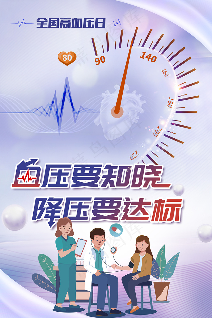 红蓝色背景全国高血压日海报