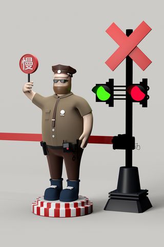 交通执勤警察人物咖色卡通形象C4D