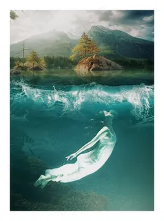 水下, 幻想, 哥特, 梦, 海, 岛, 波浪