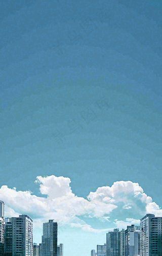 城市建筑倒影蓝天白云摄影图