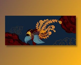 手绘凤凰云纹国潮风展板背景