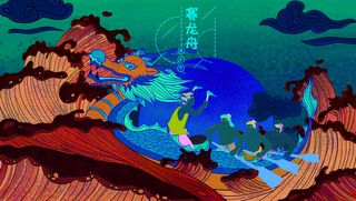 国潮风中国传统节日端午节赛龙舟粽子场景插画海报PSD设计素材