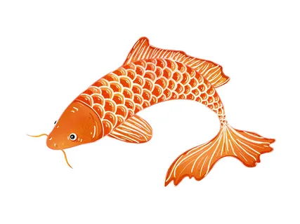 手绘烫金国潮中国风卡通锦鲤鱼金鱼插画装饰元素PSD设计素材