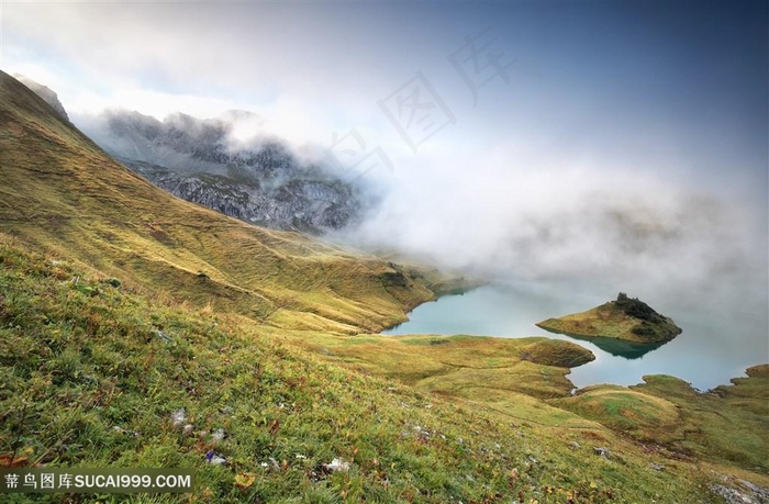 美丽的山脉湖面海边景色高清图