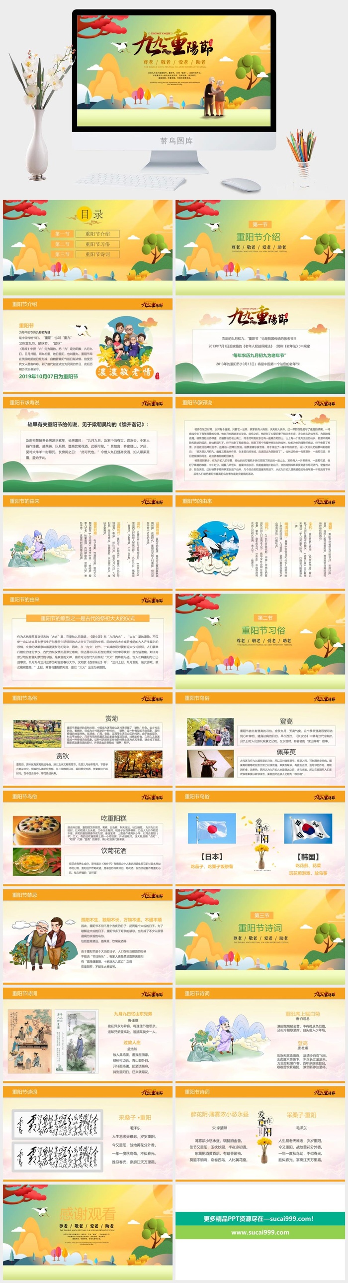 九九重阳节介绍PPT模板