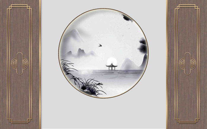 新中式现代背景墙psd模版下载