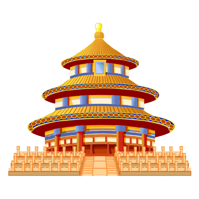 复古中国风国潮古建筑插画手绘高楼古塔PSD素材亭子png免抠图