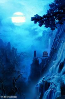 深蓝黑夜寂静中国风CG原画图片