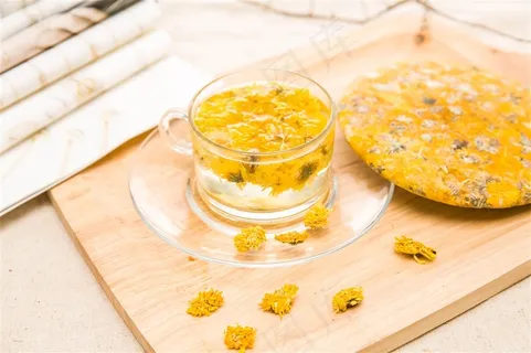 黄菊花茶饼菊花茶摄影