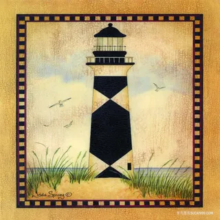 草地灯塔高清油画