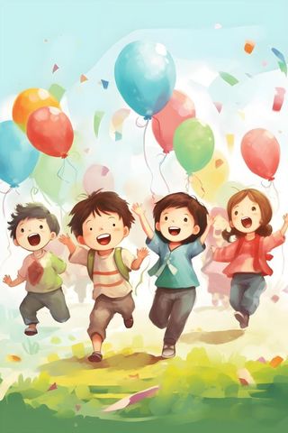 儿童孩子玩耍气球乐园聚会插画海报素材背景