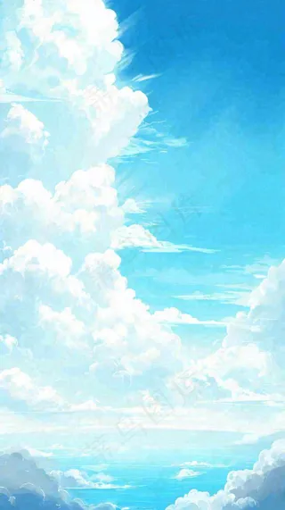 海洋海面蓝天云层白云清新春天夏天阳光，立夏夏至大暑小暑