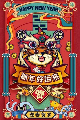 2022元旦新年国潮海报新年好运来