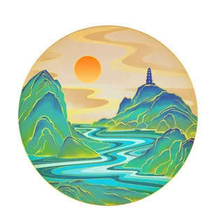 中国风国潮山水插画祥云中式手绘烫金线条元素png装饰背景PSD素材 中国风国潮山水插画祥云中式手绘烫金线条元素png装饰背景PSD素材