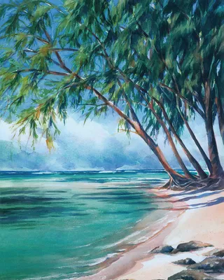 海边树木高清油画