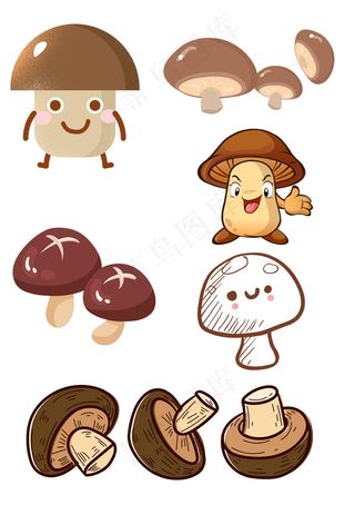 可爱小蘑菇娃娃卡通造型元素合集